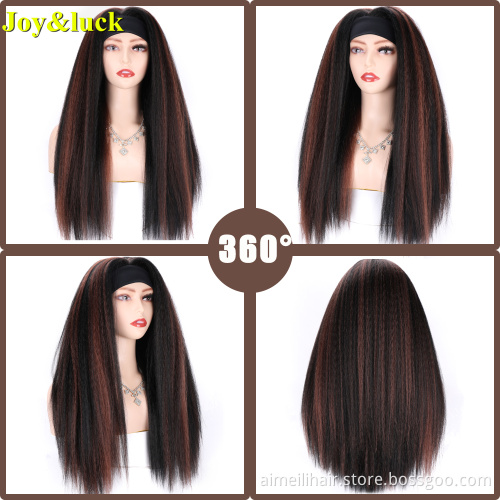 Wholesale Prices Wig For Women Daily life Or Party Natural Long Straight Highlight Brown Synthetic Ladies Black Headband Wig